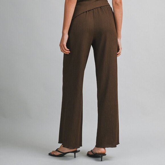 NWT Mable Brown Soft Textured Fabric Set One Shoulder Twist Top & Long Pants - Picture 7 of 7